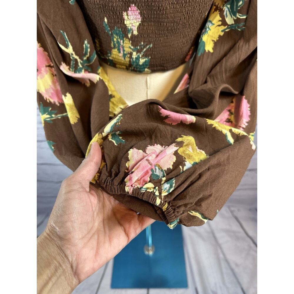 Free People Dusk Till Dawn Crop Top Womens Small Floral Long Sleeve Sweetheart - Picture 6 of 8